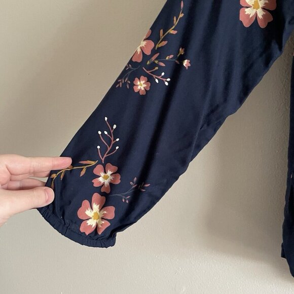 Roxy Women 8 Navy Floral Boho Beach Paradise Eyes Halter Off The Shoulder Top - Picture 9 of 15